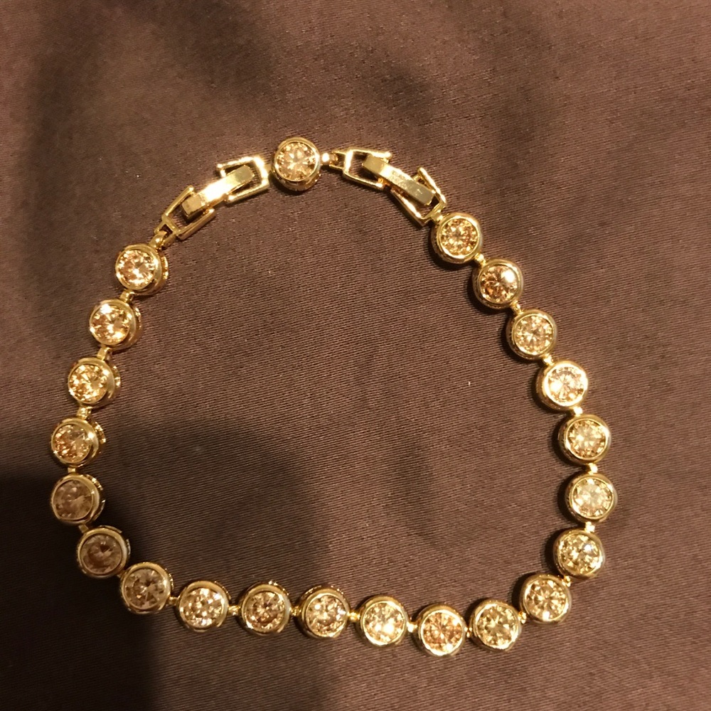 Bracelet Gold Plated w/ Round Yellow Stones; 2 Clasps NWOT Never Worn